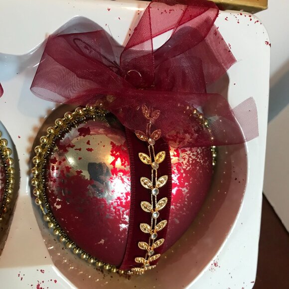 DILLARDS XMAS Red Large 5" GLASS HEARTS ORNAMENT LOT  2 BOX - Picture 9 of 12